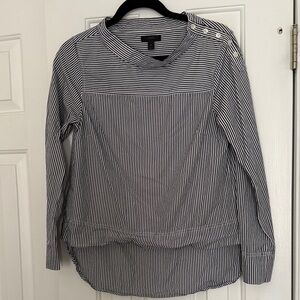 J. Crew Black and White Striped Button-Shoulder Blouse